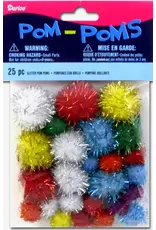 POM POMS: GLITTER  ASSORTED COLORS & SIZES  25 PACK