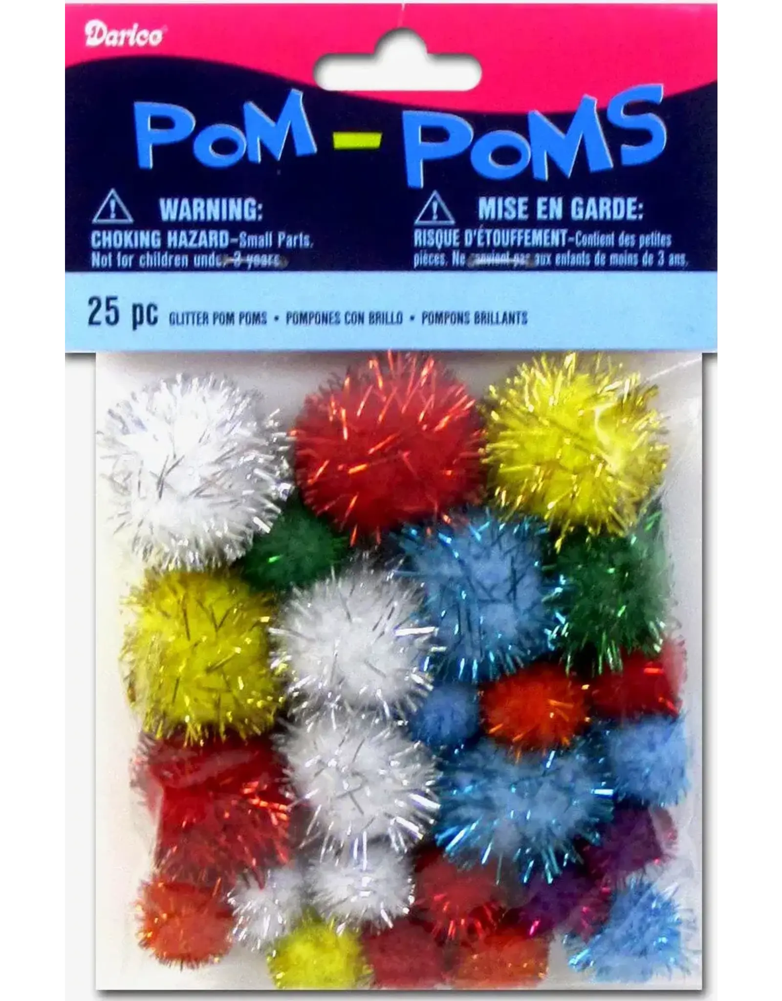 POM POMS: GLITTER  ASSORTED COLORS & SIZES  25 PACK