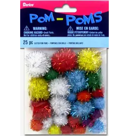 POM POMS: GLITTER  ASSORTED COLORS & SIZES  25 PACK