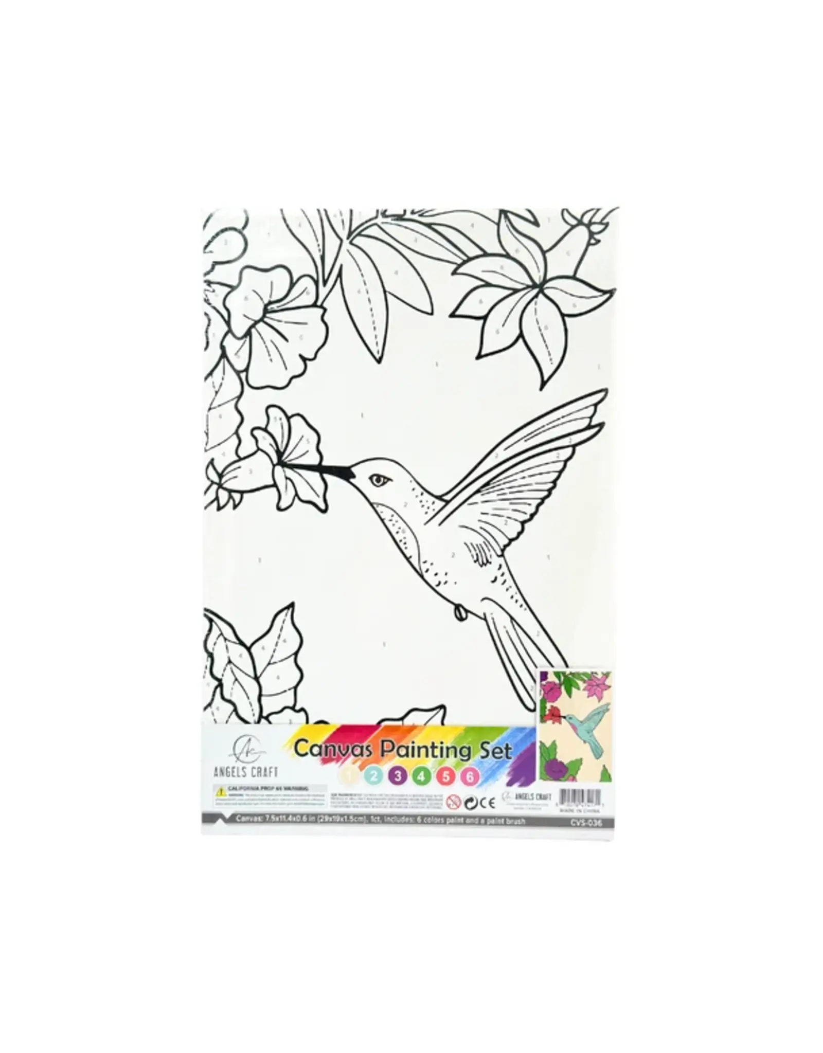 CANVAS PAINTING SET- HUMMINGBIRD 7.5"X11.4" WITH PAINT AND BRUSH