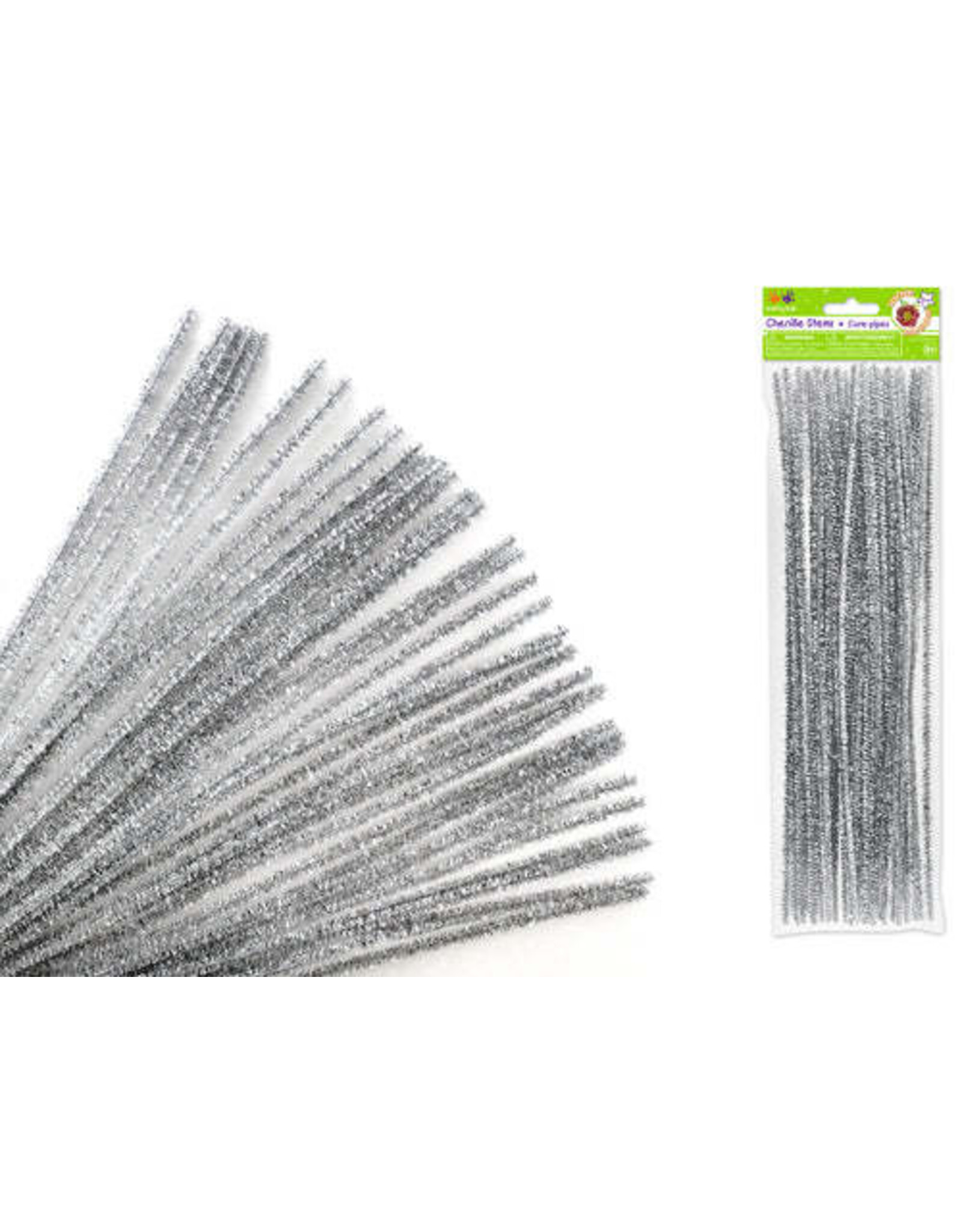 PIPE CLEANERS: 6MMx12" SPARKLE  SILVER -  35 PACK
