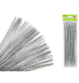 PIPE CLEANERS: 6MMx12" SPARKLE  SILVER -  35 PACK