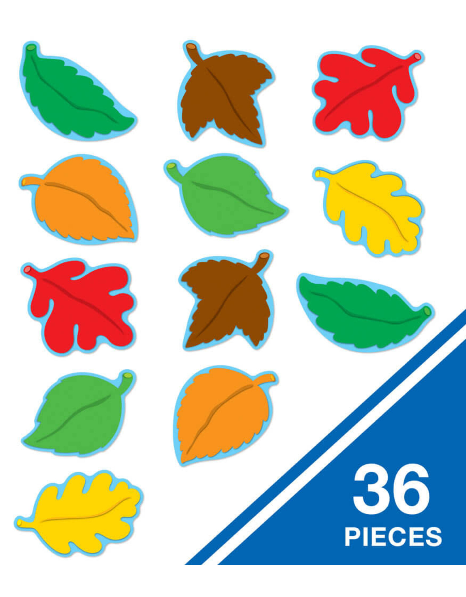 CUT OUTS: ASSORTED COLOR LEAVES 6"X5.7" - 36 PACK