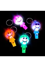SMILE FACE LIGHT UP KEY CHAIN WHISTLE - 12 PACK