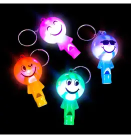 SMILE FACE LIGHT UP KEY CHAIN WHISTLE - 12 PACK