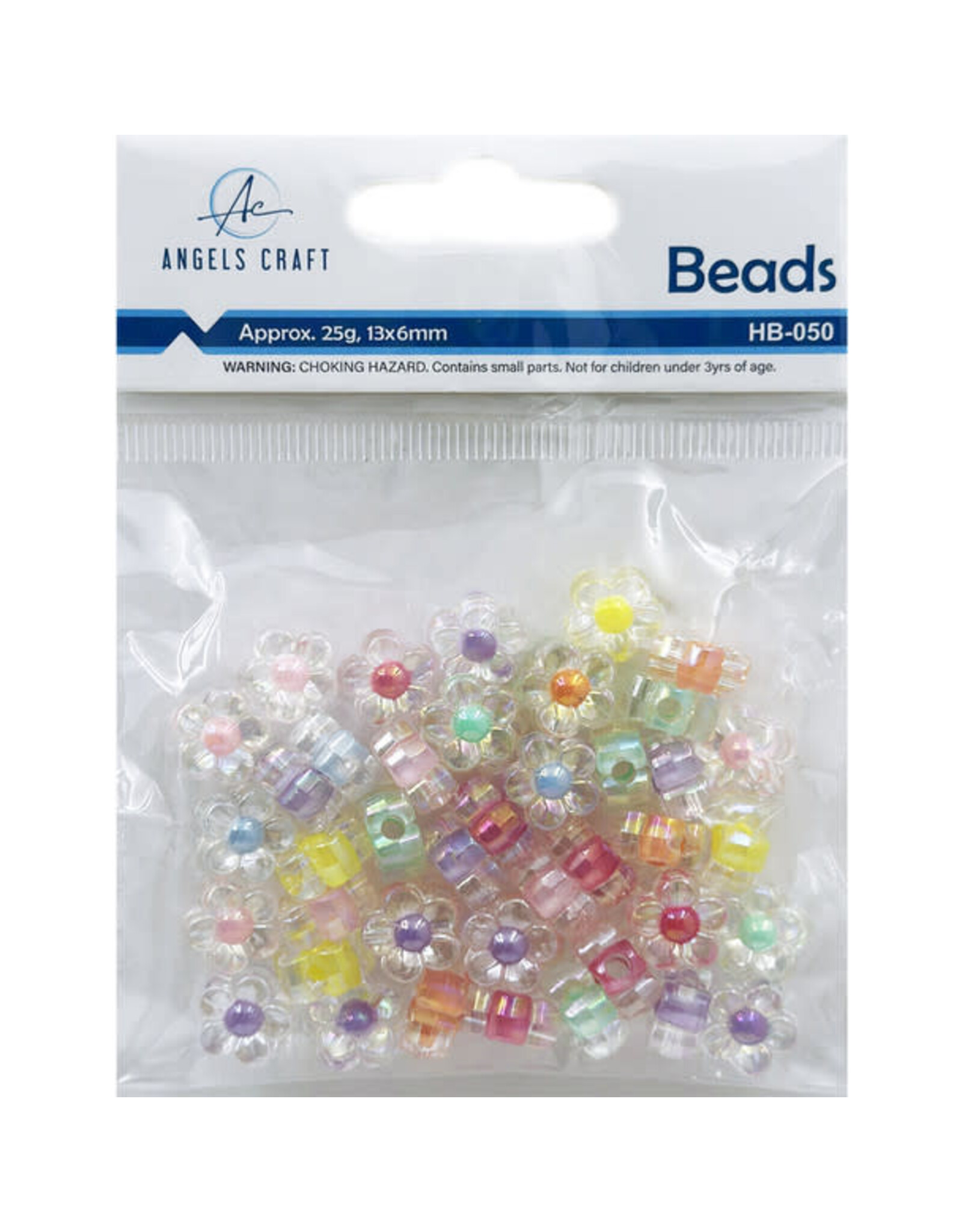 ACRYLIC FLOWER BEADS CLEAR WITH COLORED CENTER 6MM 25 GRAMS