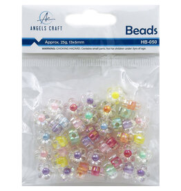 ACRYLIC FLOWER BEADS CLEAR WITH COLORED CENTER 6MM 25 GRAMS