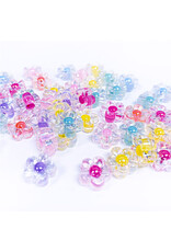 ACRYLIC FLOWER BEADS CLEAR WITH COLORED CENTER 6MM 25 GRAMS