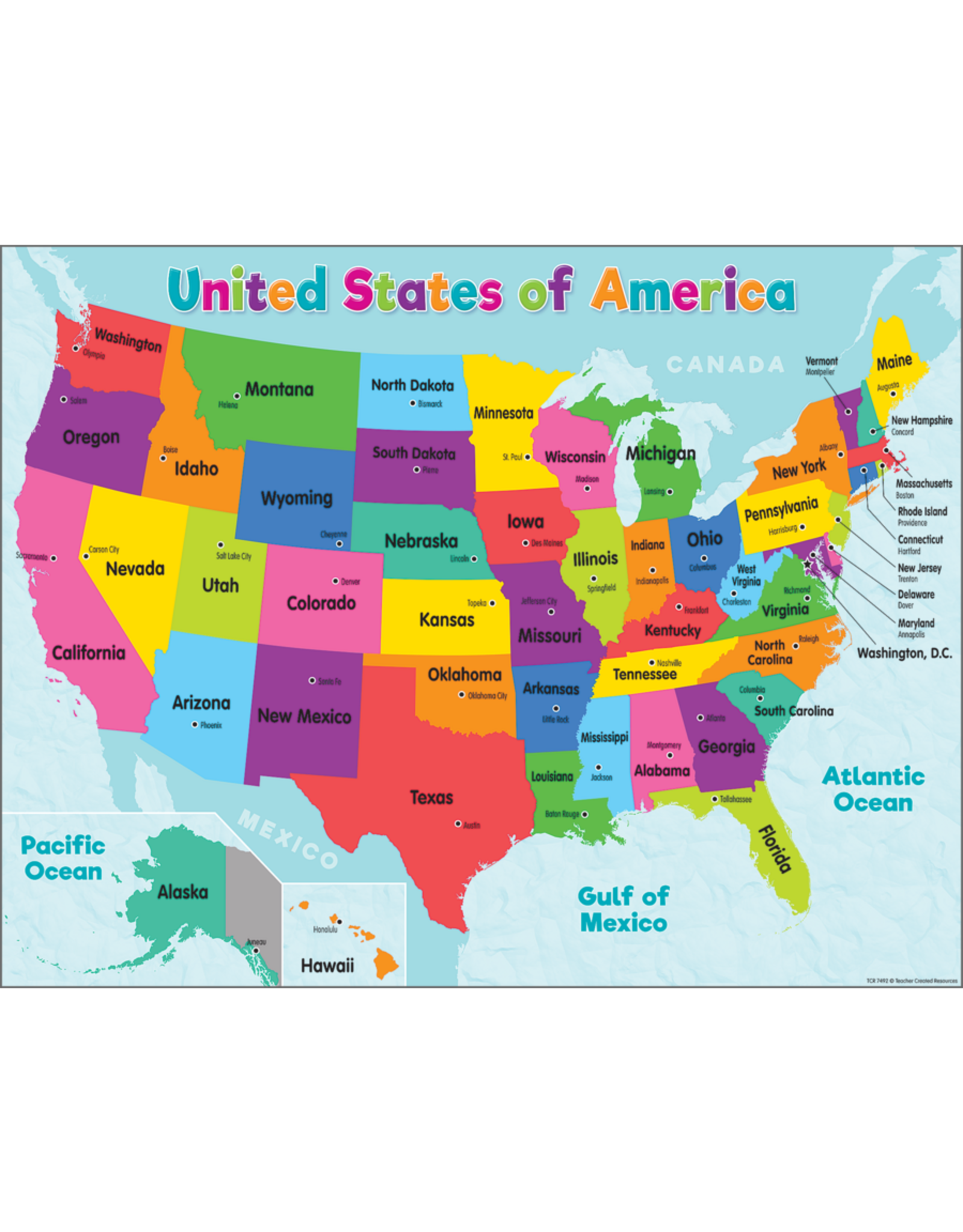 CHARTLET: UNITED STATES MAP-STATES AND CAPITALS 17"X22"