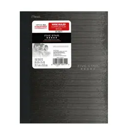 FIVE STAR COMPOSITION NOTEBOOK - 9 3/4"X7 1/2" WIDE RULED 100 SHEETS, WITH PLASTIC COVER ASSORTED COLORS