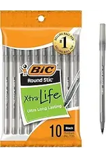 BIC PENS  BLACK  ROUND STICK - 10 PACK