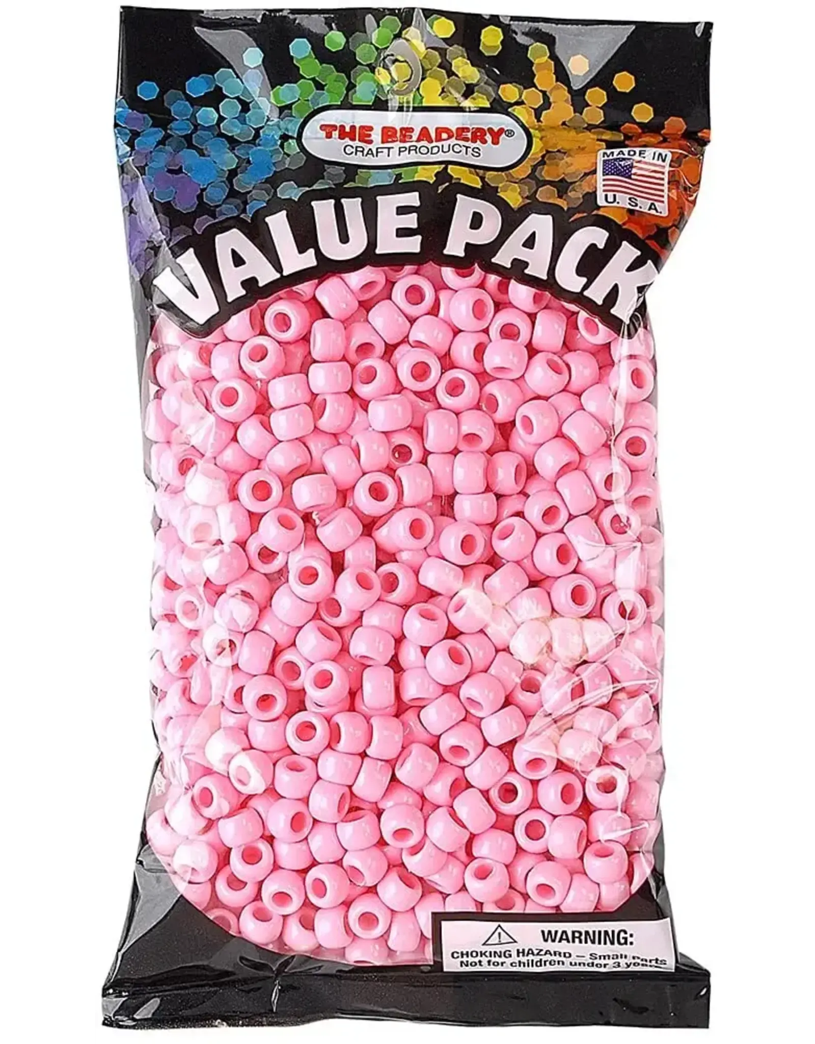 PONY BEADS: OPAQUE PASTEL  PINK 6mmX9mm 900 PACK