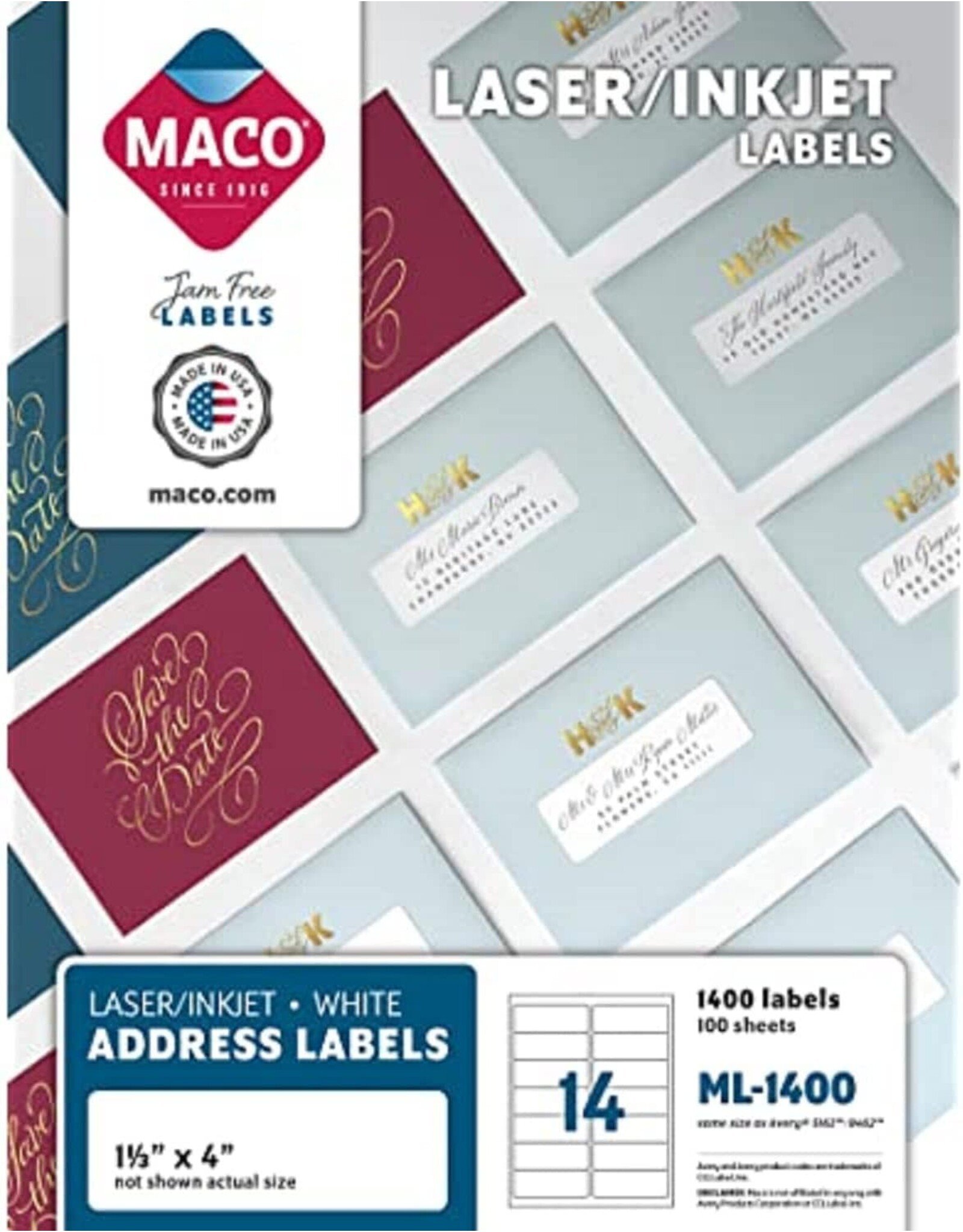 MAILING LABEL: WHITE  14 PER SHEET - 100 SHEETS