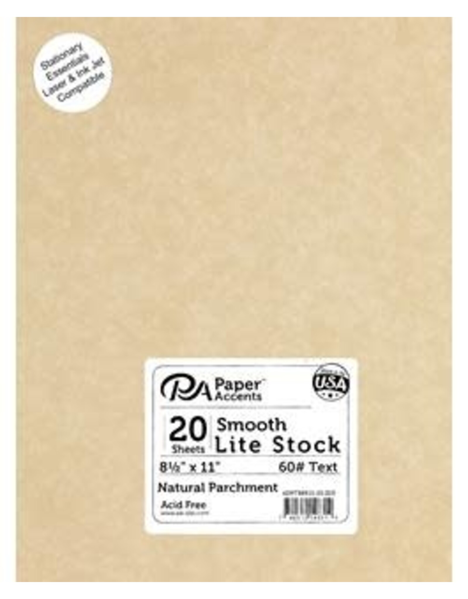 CARDSTOCK: 60LB 8 1/2"X11" NATURAL  PARCHMENT 20  SHEETS