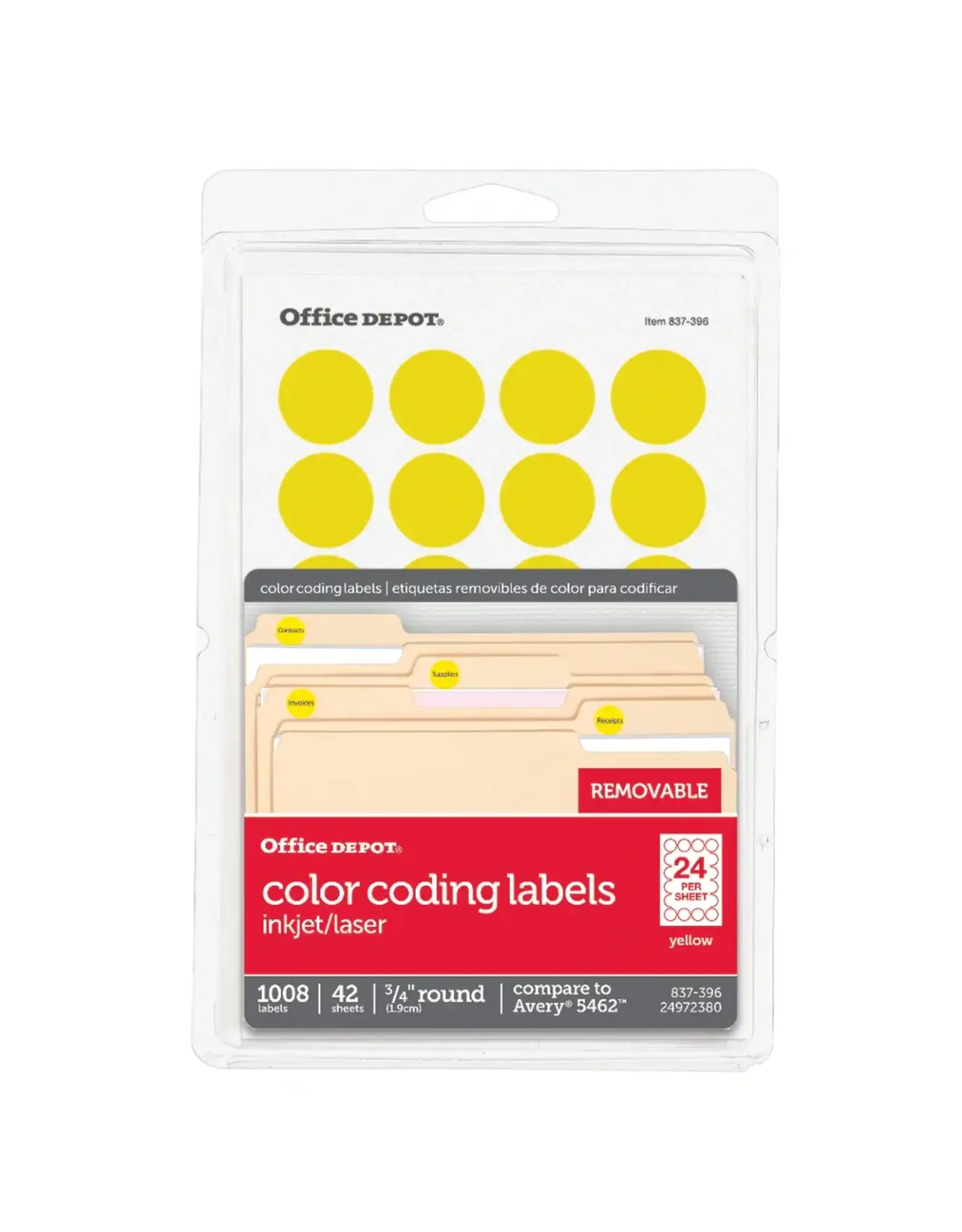 COLOR CODING STICKER:  3/4", ROUND YELLOW - 1008 PACK