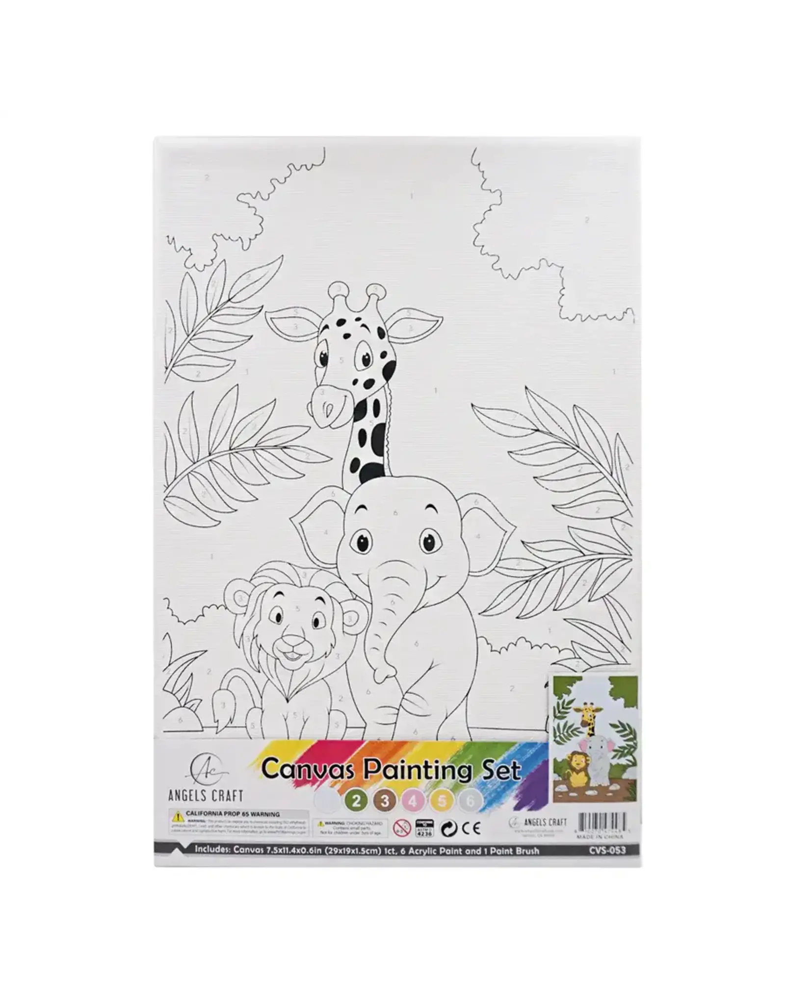 CANVAS PAINTING SET- SAFARI ANIMALS 7.5"X11.4" WITH PAINT AND BRUSH