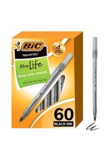 BIC PEN ROUND STICK BLACK 60 PACK