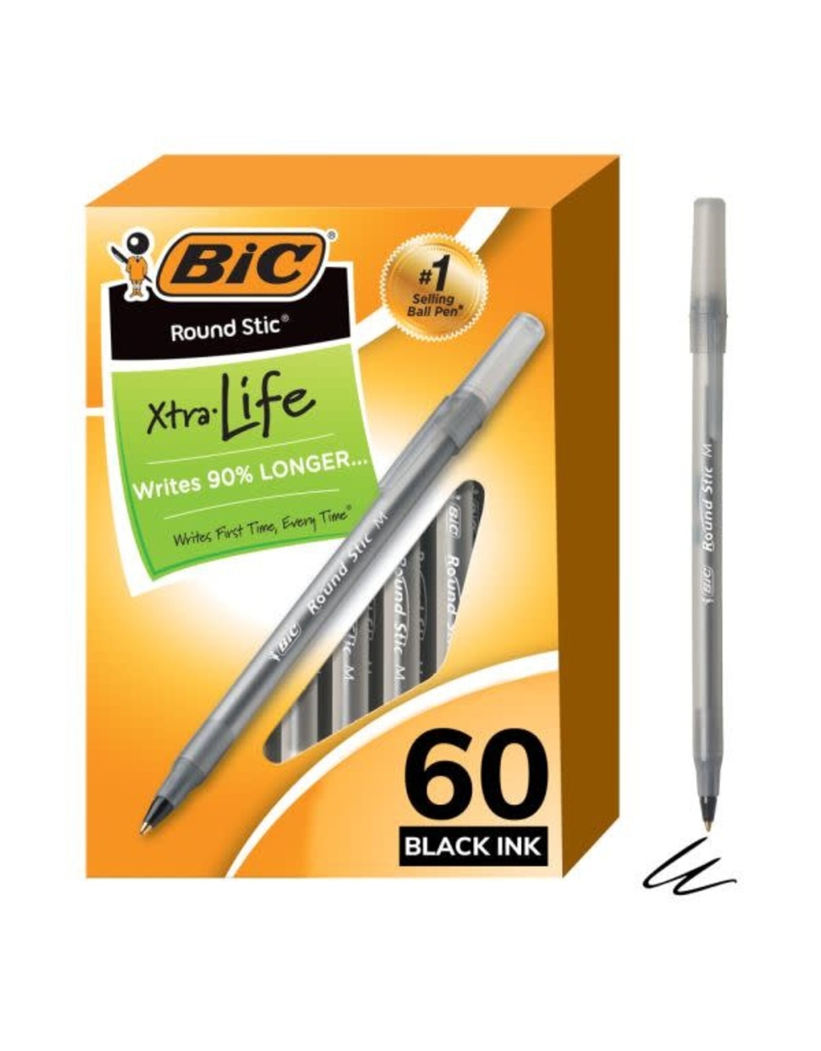 BIC PEN ROUND STICK BLACK 60 PACK