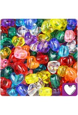 PONY BEADS:  HEART'S  12MMX10MM ASSORTED TRANSPARENT COLORS  - 450 PACK