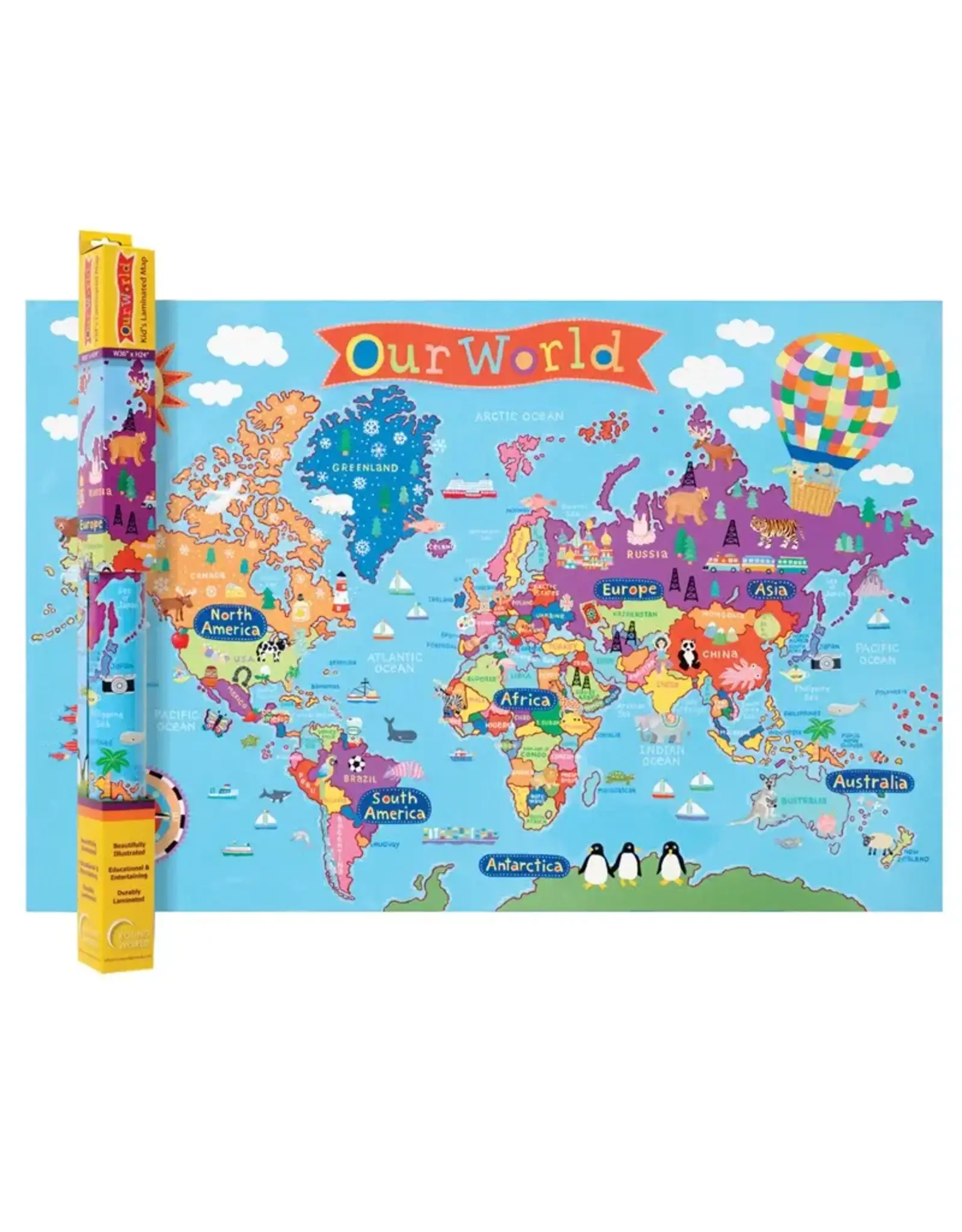 Laminated Kids World  Wall Map   36" x 24"