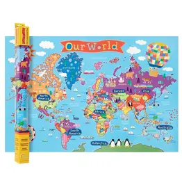 Laminated Kids World  Wall Map   36" x 24"