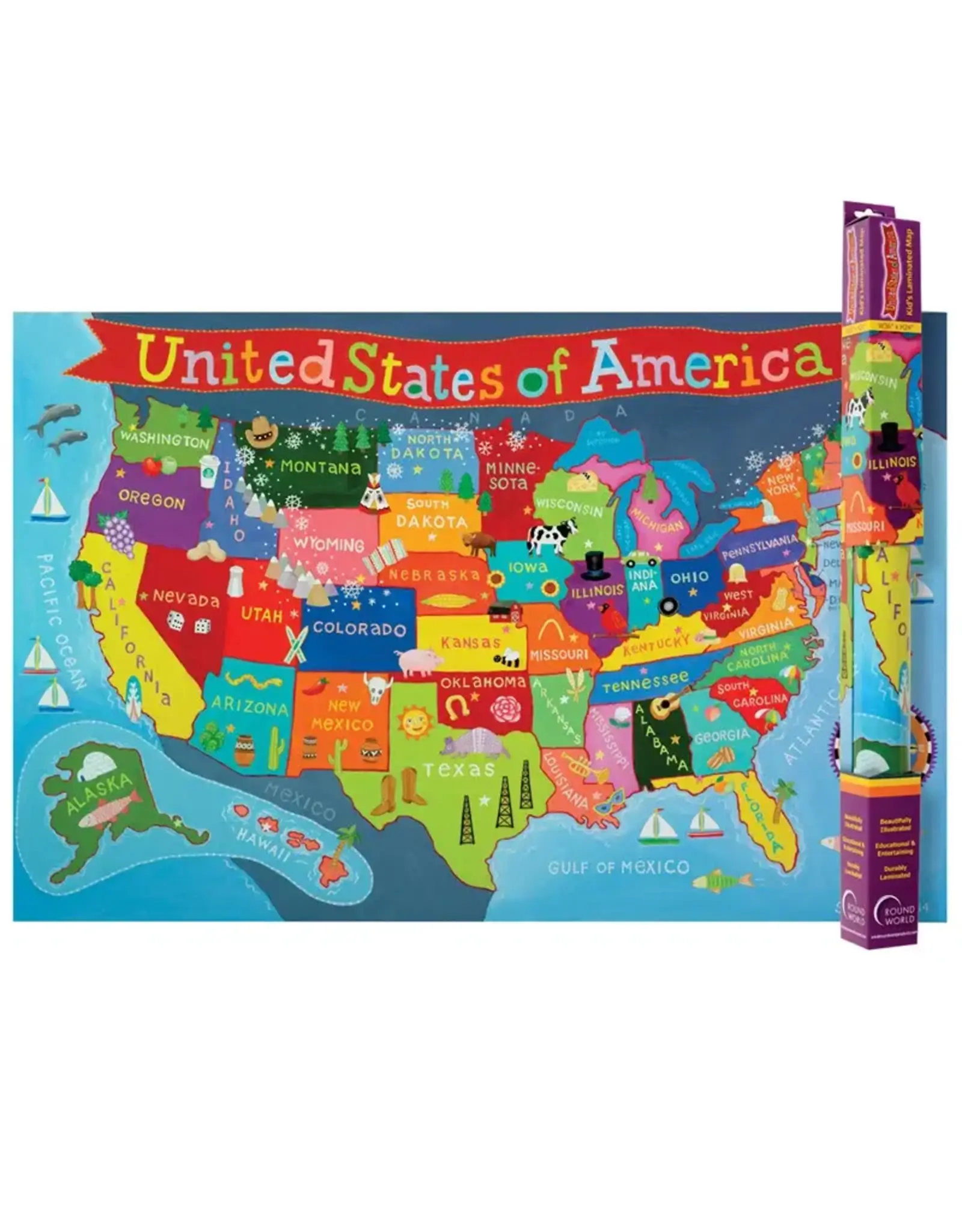 Laminated Kids USA Wall Map   36" x 24"