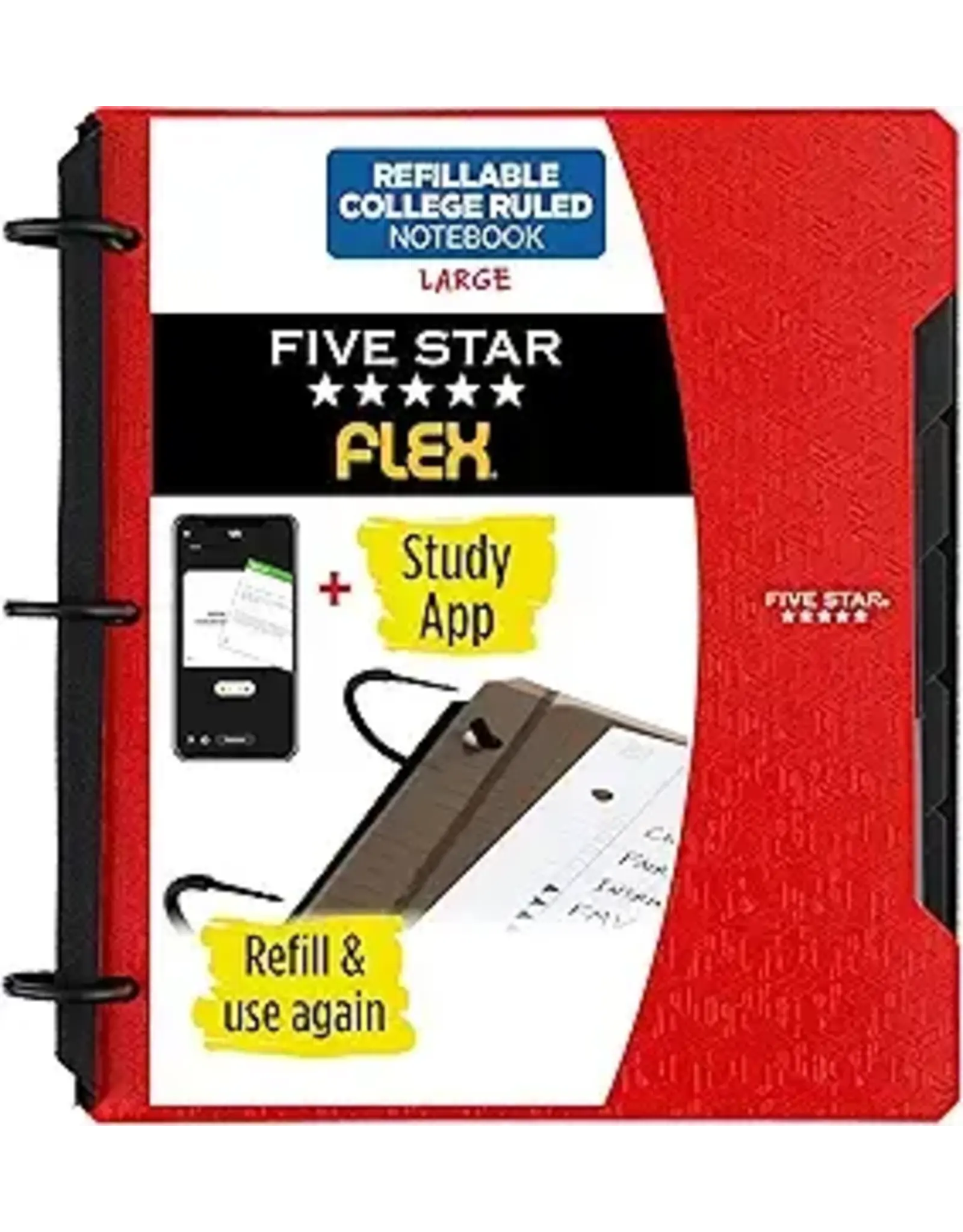 FIVE STAR 1" FLEX REFILLABLE NOTEBOOK WITH POCKETS,DIVIDERS, & PAPER- RED