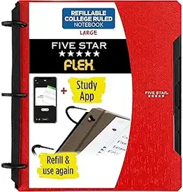 FIVE STAR 1" FLEX REFILLABLE NOTEBOOK WITH POCKETS,DIVIDERS, & PAPER- RED