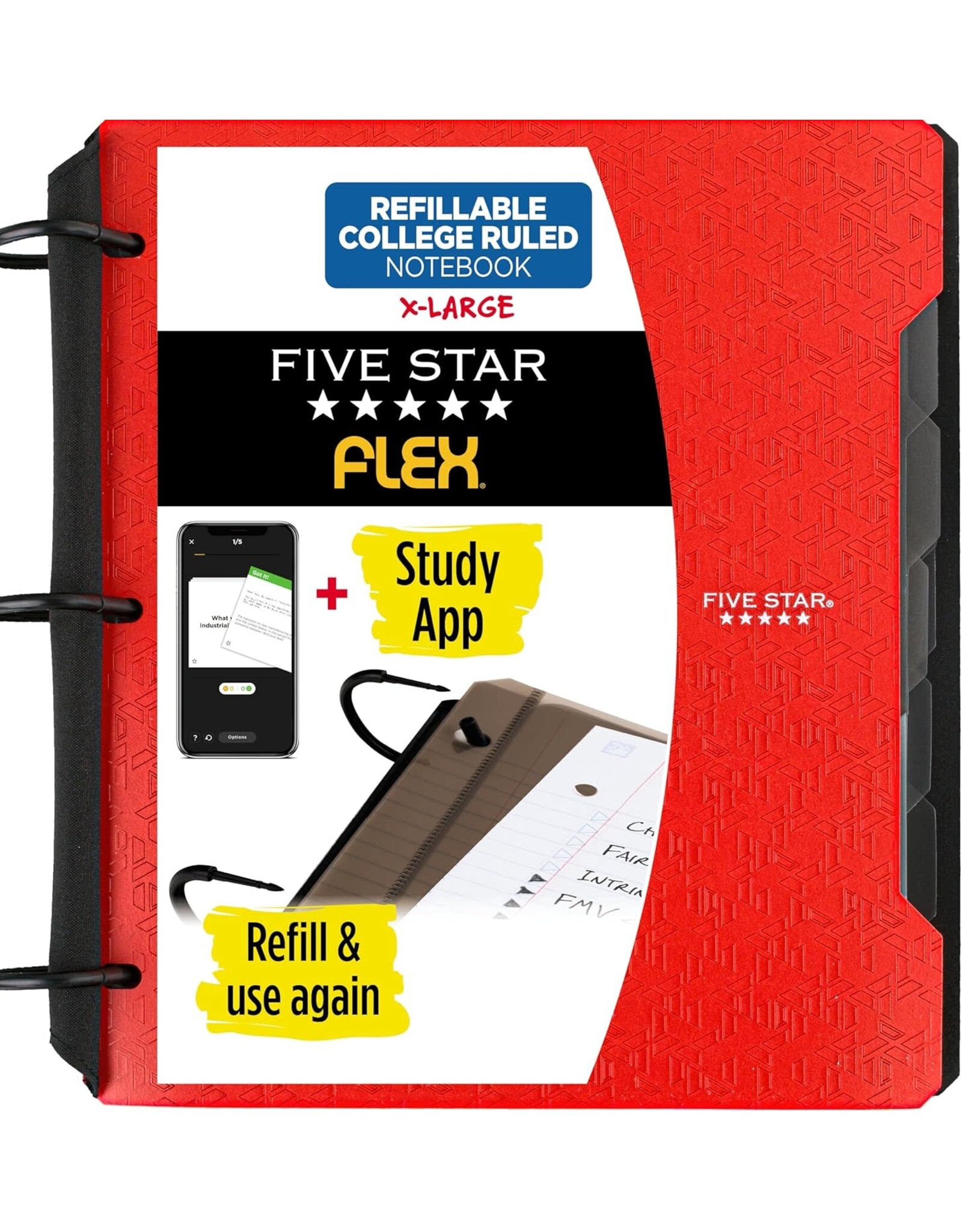 FIVE STAR 1.5" FLEX REFILLABLE NOTEBOOK WITH POCKETS,DIVIDERS, & PAPER- RED