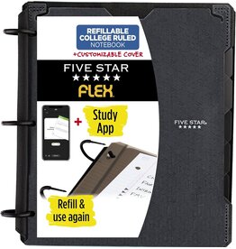 FIVE STAR 1" FLEX REFILLABLE NOTEBOOK WITH CUSTOM COVER, POCKETS,DIVIDERS, & PAPER- BLACK
