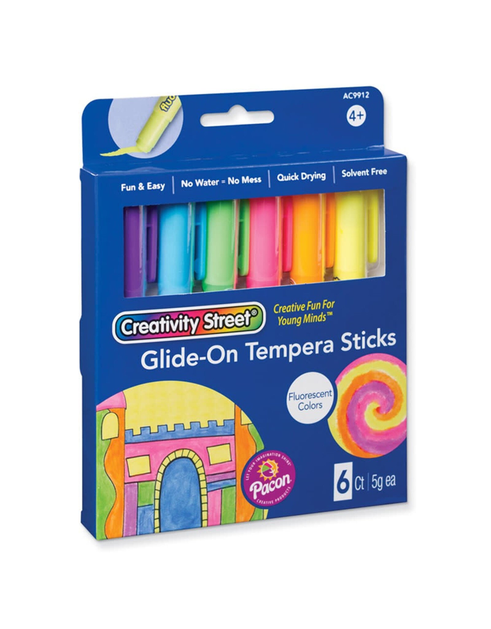 GLIDE ON TEMPERA PAINT STICKS 6 FLUORESCENT COLORS