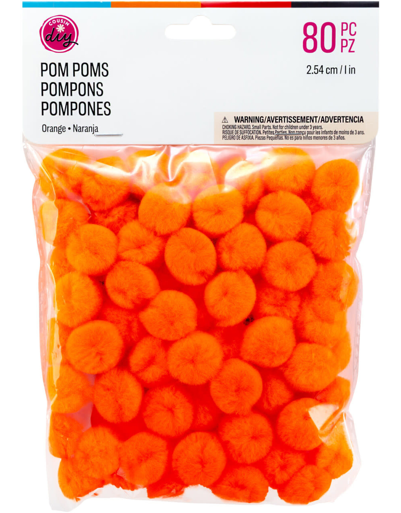 POM POMS: 1" ORANGE 80 PACK