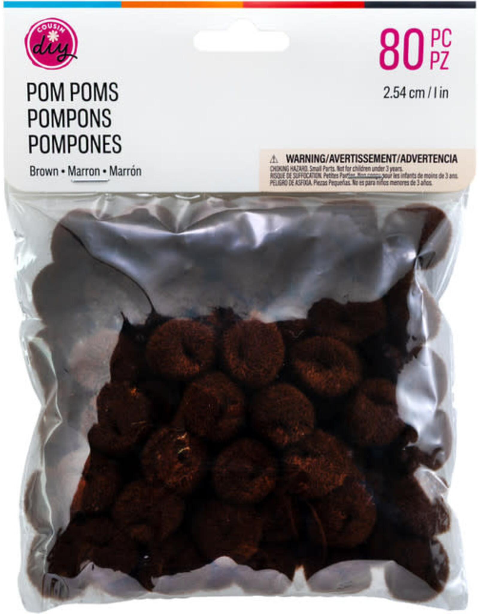 POM POMS: 1" BROWN 80 PACK