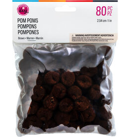 POM POMS: 1" BROWN 80 PACK