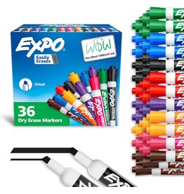 MARKER EXPO DRY ERASE LOW ODOR " MORE " ASSORTED COLORS, CHISEL - 36 PACK