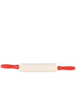 WOOD ROLLING PIN WITH RED HANDELS 7.5"