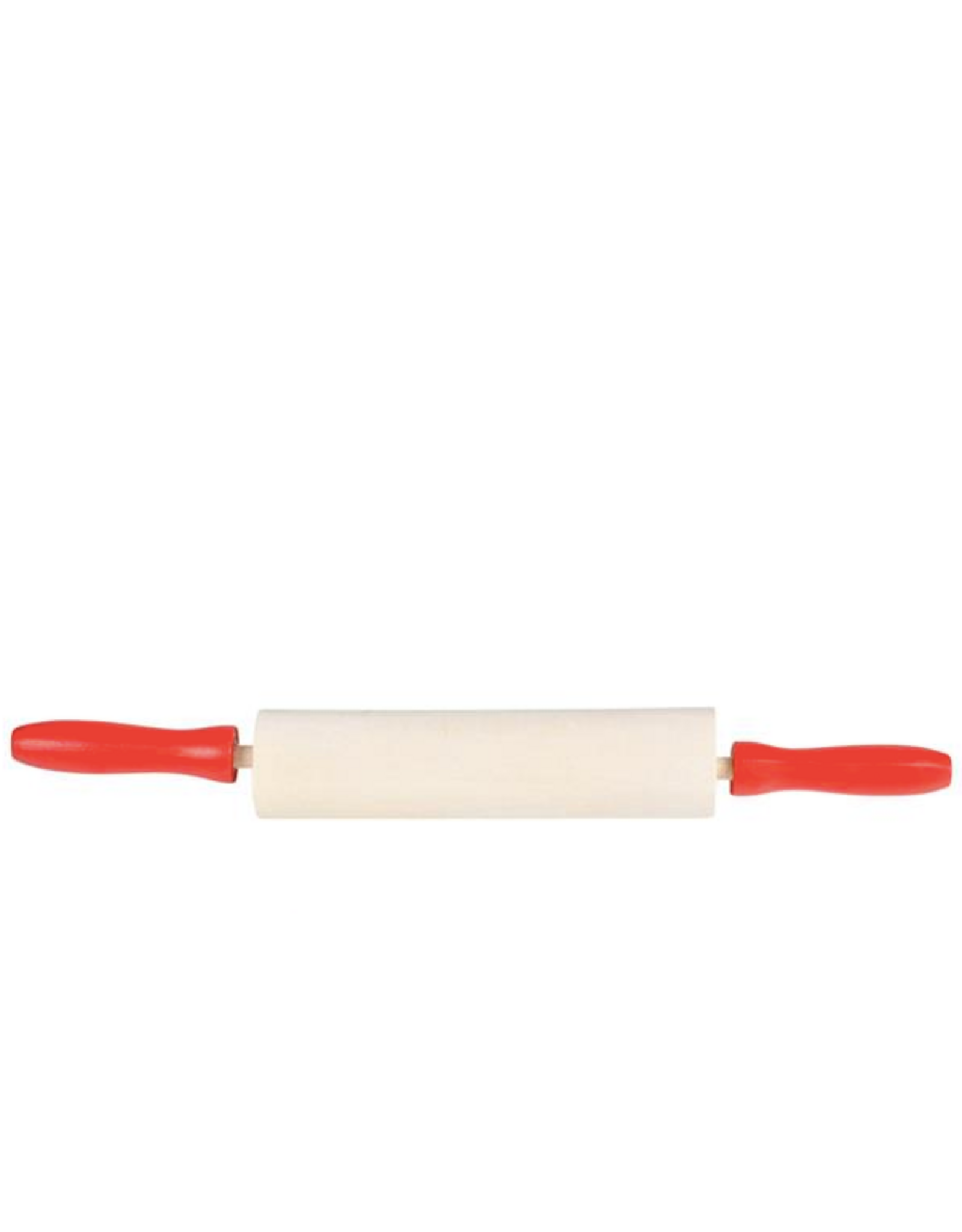 WOOD ROLLING PIN WITH RED HANDELS 7.5"