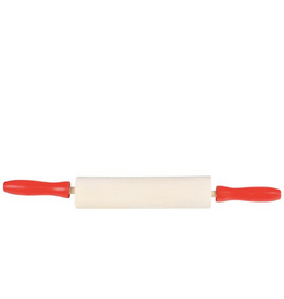 WOOD ROLLING PIN WITH RED HANDELS 7.5"