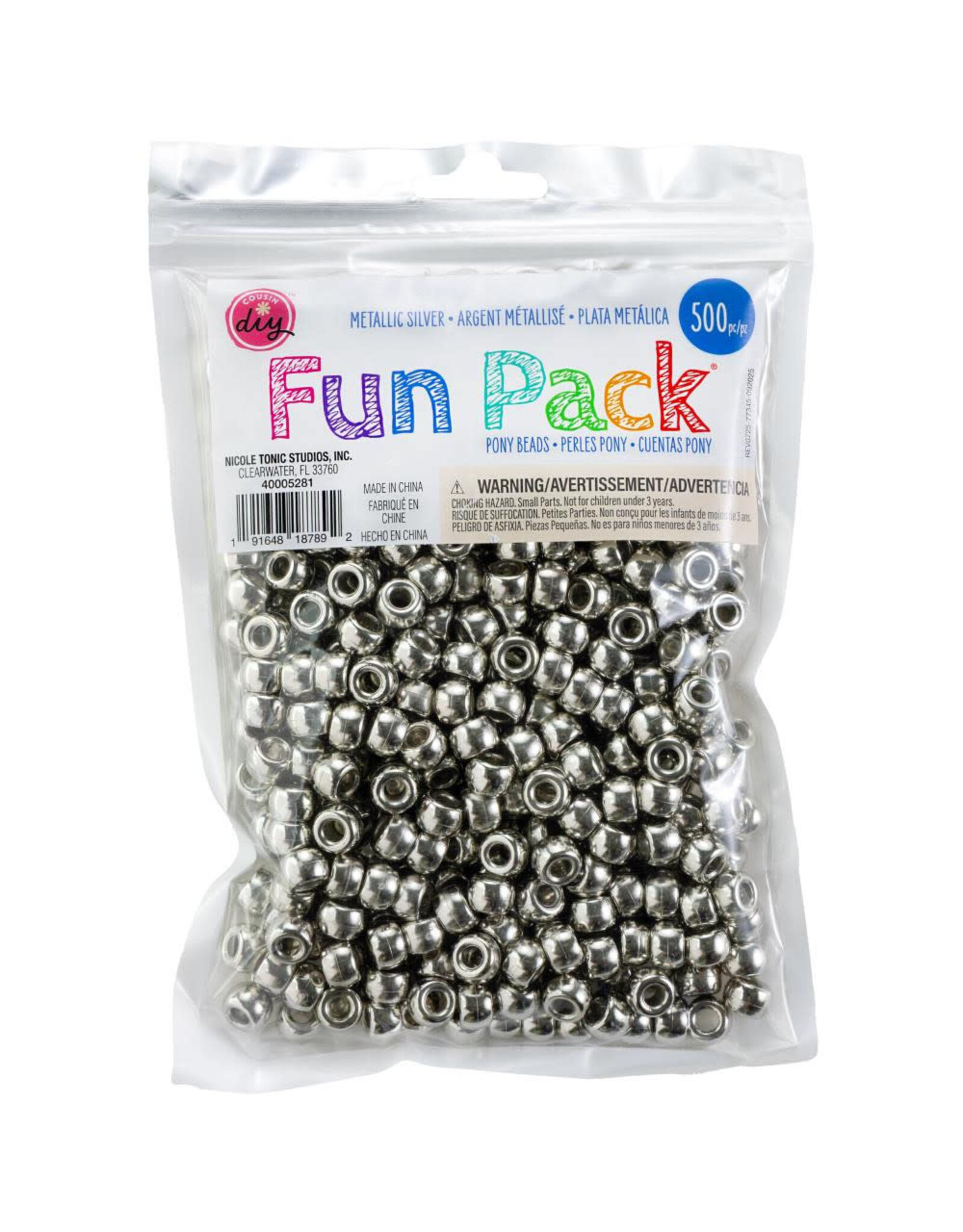 PONY BEADS: METALLIC SILVER 6mmX9mm 500 PACK
