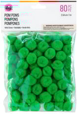 POM POMS: 1" KELLY GREEN 80 PACK