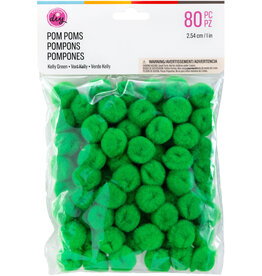 POM POMS: 1" KELLY GREEN 80 PACK