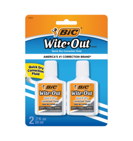 BIC- WITE OUT - CORRECTION FLUID -  WITH BRUSH - 2 PACK