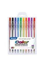 BALLPOINT RETRACTABLE PEN SET:  ASSORTED  COLORS - 10 PACK