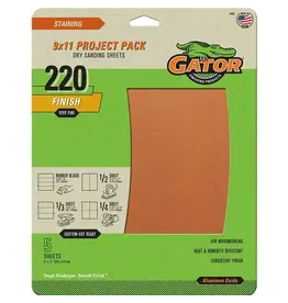 GATOR SANDPAPER - 11"X9" 220 GRIT - 5 PACK