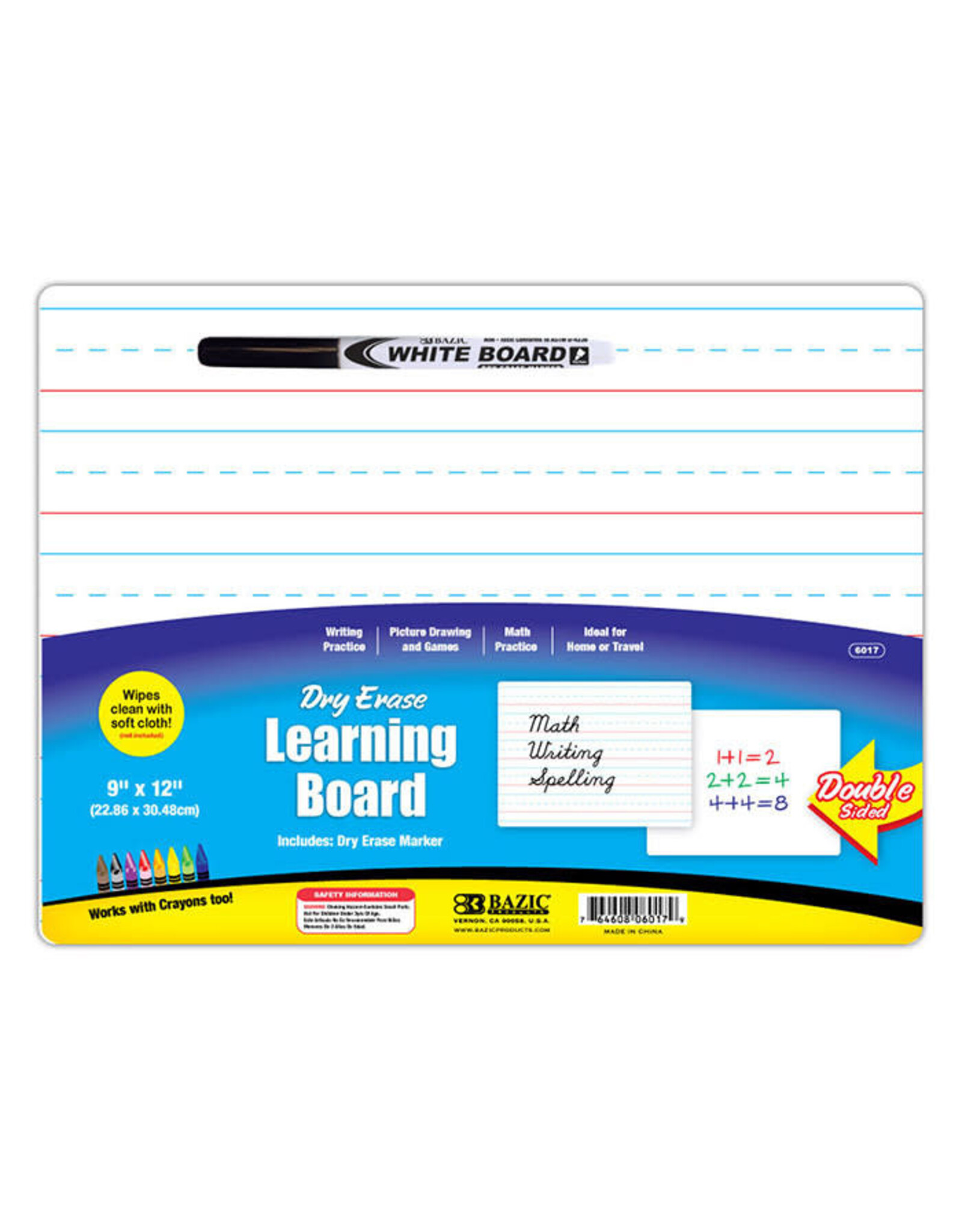 DOUBLE SIDED LINED DRY ERASE LEARNING BOARD WITH MARKER 9"X12"