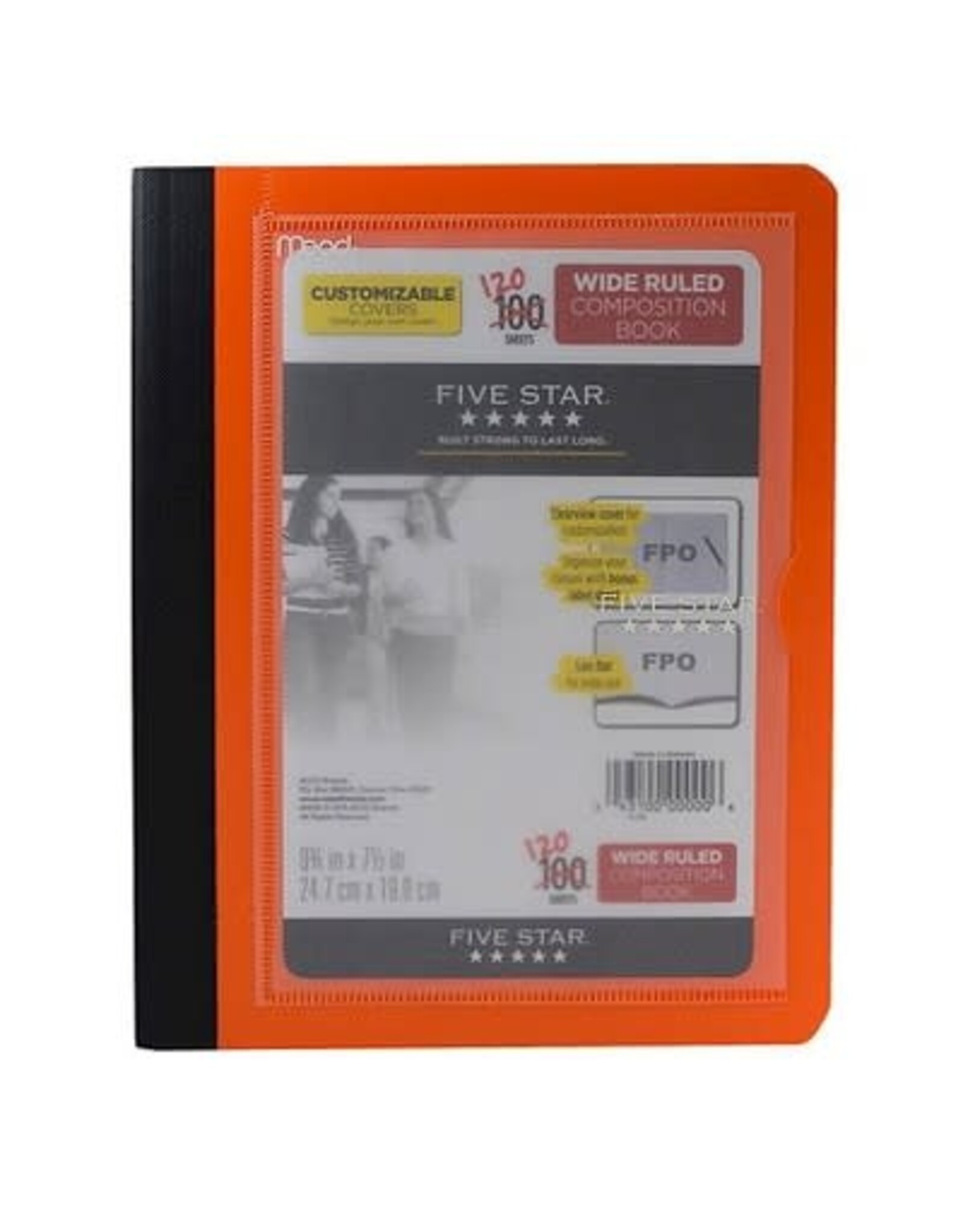 FIVE STAR COMPOSITION NOTEBOOK - 9 3/4"X7 1/2" WIDE RULED 120 SHEETS, WITH CLEAR COVER