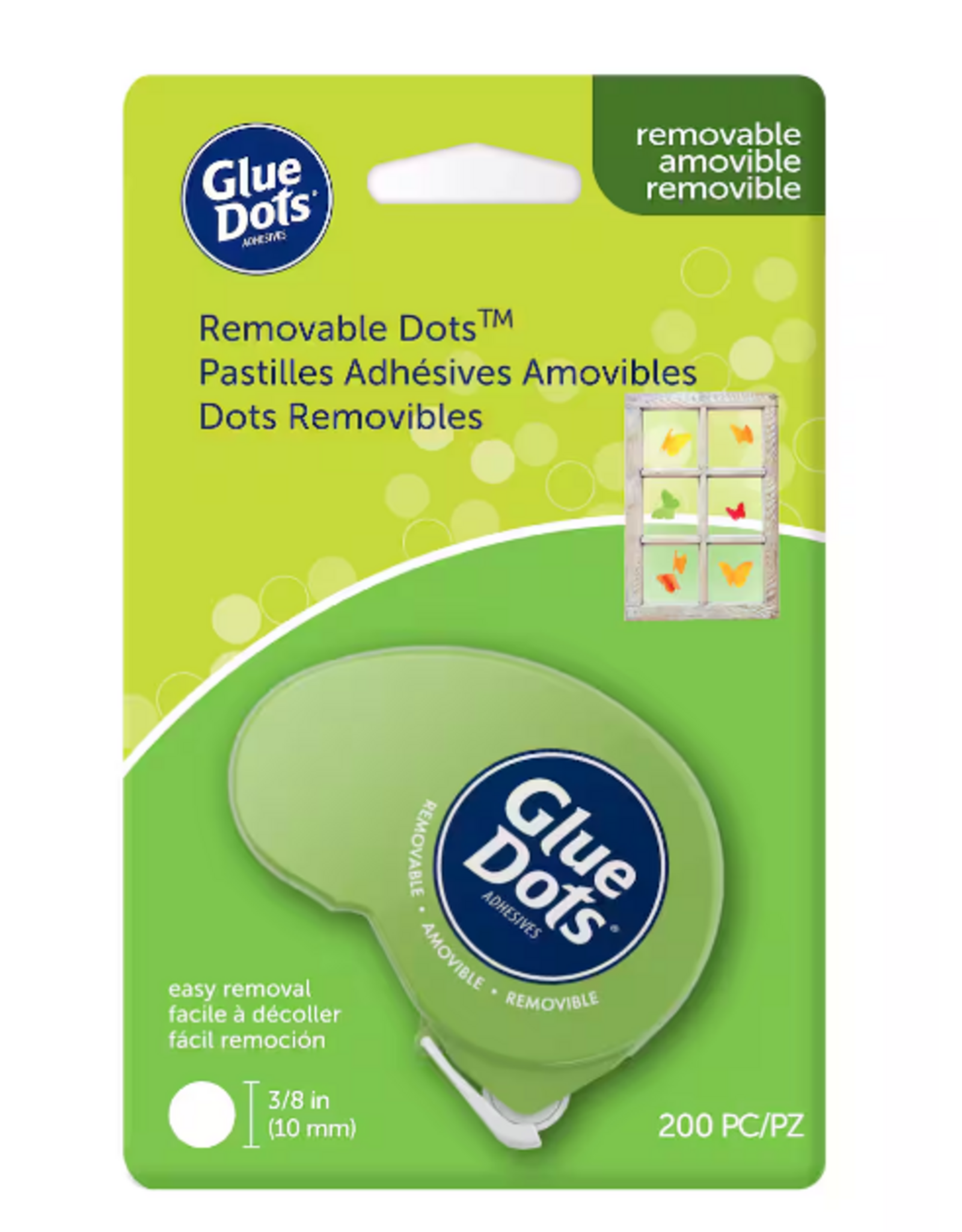 GLUE DOTS: REMOVABLE 3/8" WITH DISPENSOR  200 PACK