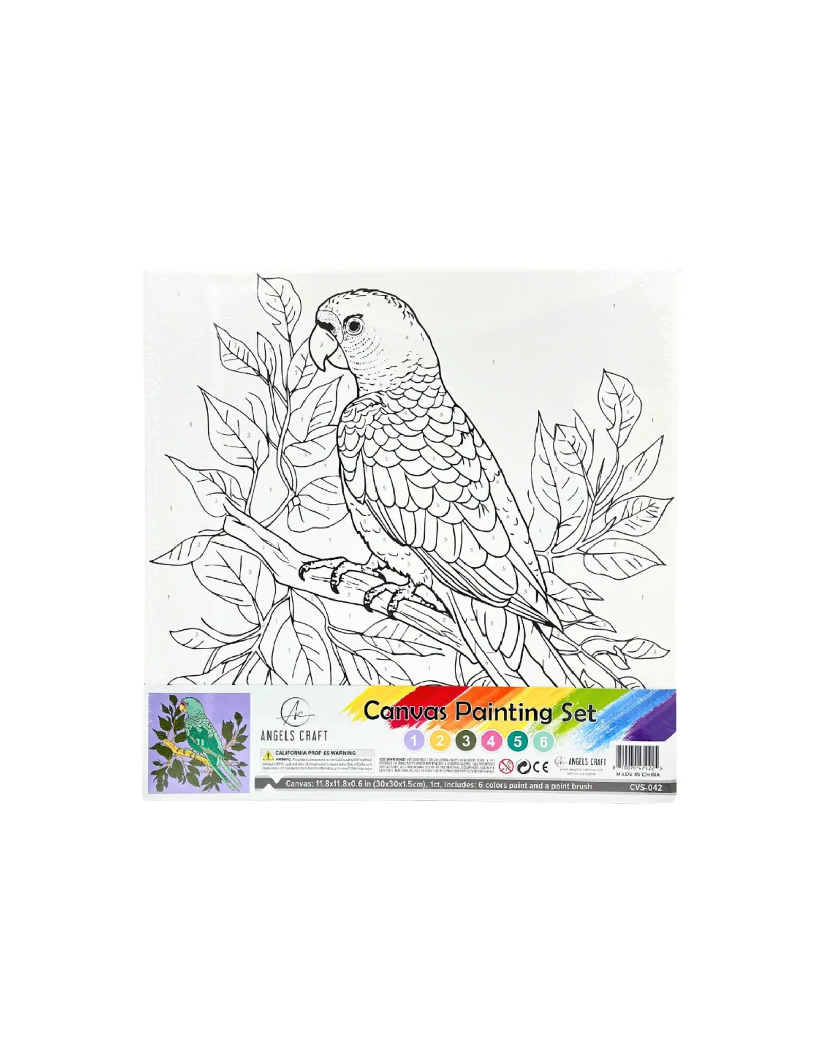 CANVAS PAINTING SET- PARROT 11.8"X11.8" WITH PAINT AND BRUSH