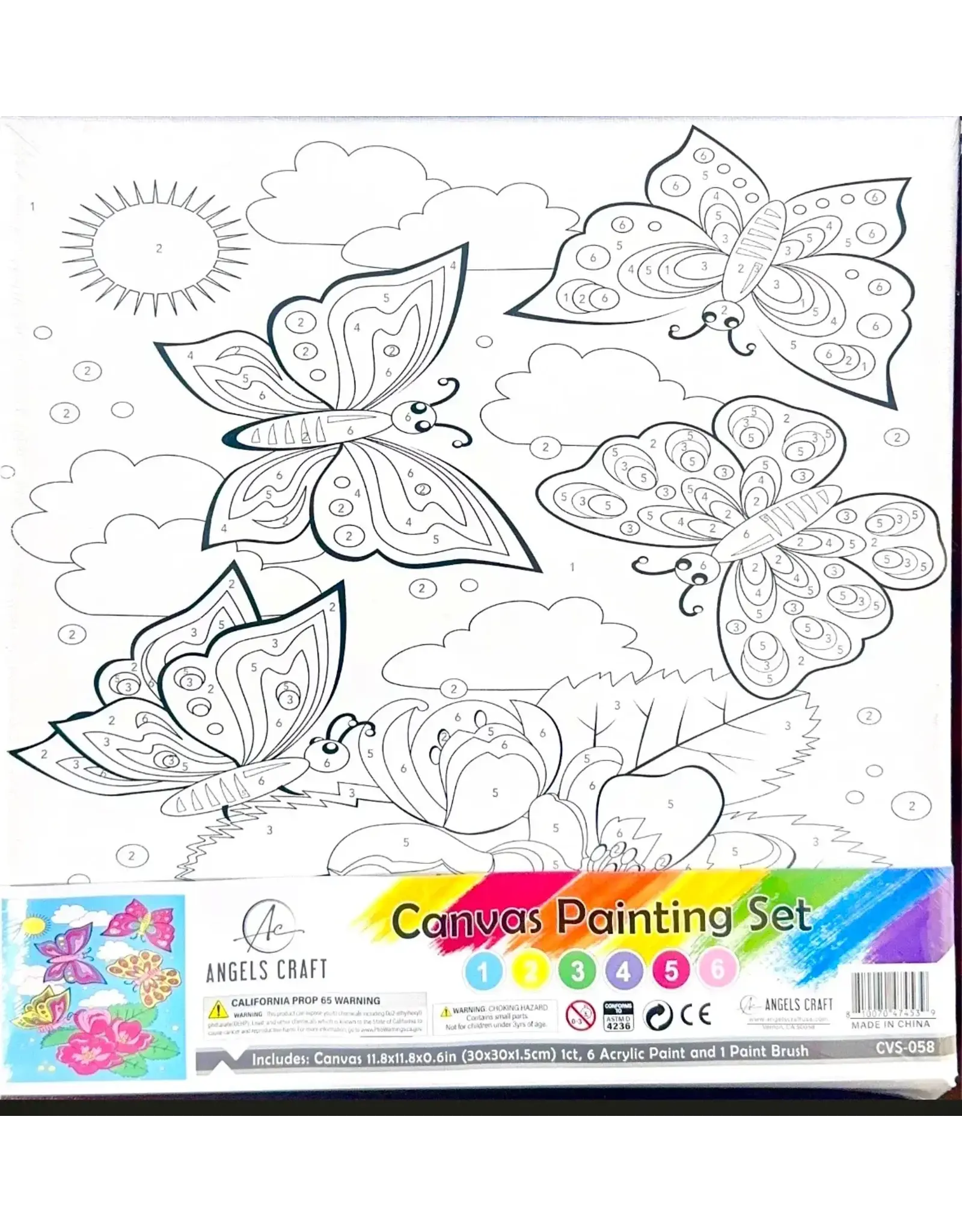 CANVAS PAINTING SET- BUTTERFLIES 11.8"X11.8" WITH PAINT AND BRUSH