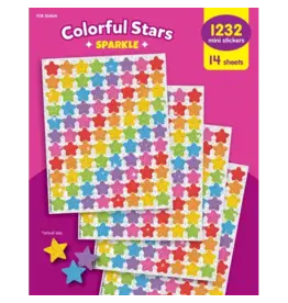STICKERS: COLORFUL SPARKLE STARS 14 SHEETS 1232 STICKERS